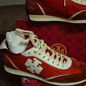 Tory Burch Men's Red and Cream Sneakers